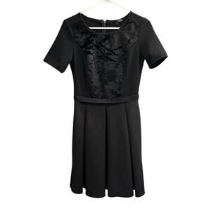 Elie Tahari Design Nation Black Short Sleeve Dress Velvet Bodice Pleated Skirt 4